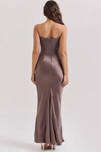 EVIE | Strapless Corset Draped Skirt Maxi Dress