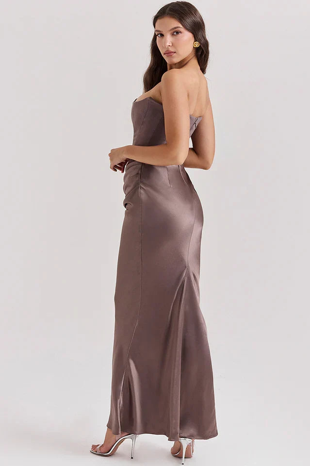 EVIE | Strapless Corset Draped Skirt Maxi Dress