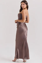 EVIE | Strapless Corset Draped Skirt Maxi Dress