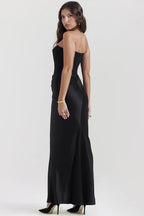 EVIE | Strapless Corset Draped Skirt Maxi Dress