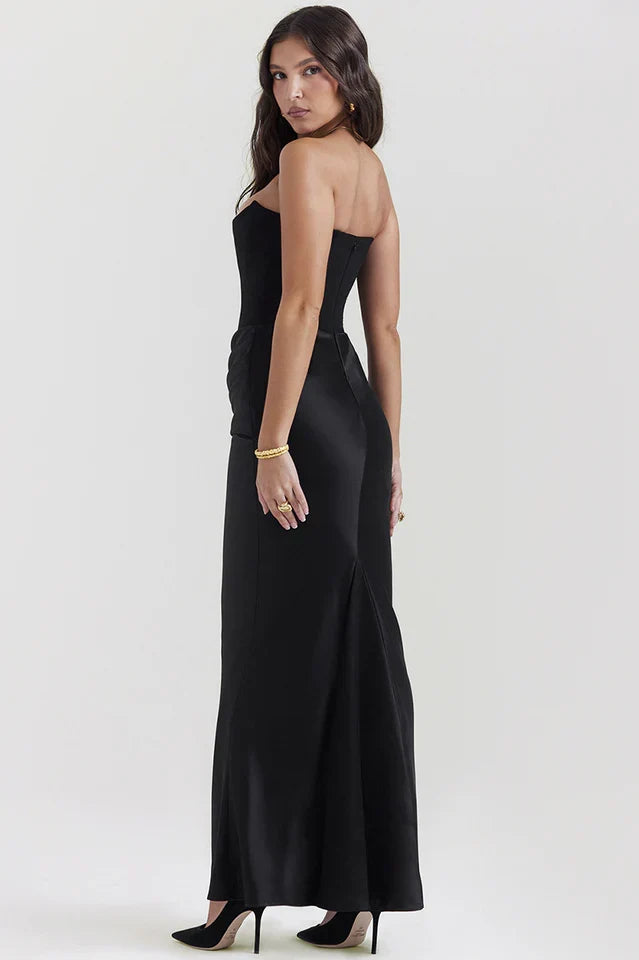 EVIE | Strapless Corset Draped Skirt Maxi Dress