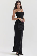EVIE | Strapless Corset Draped Skirt Maxi Dress