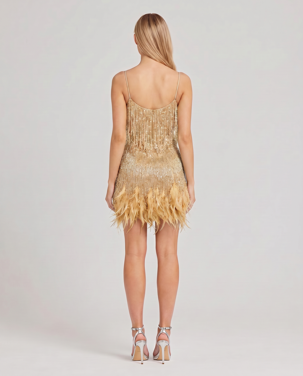 EVIE | Sequin Fringe Feather Hem Mini Dress