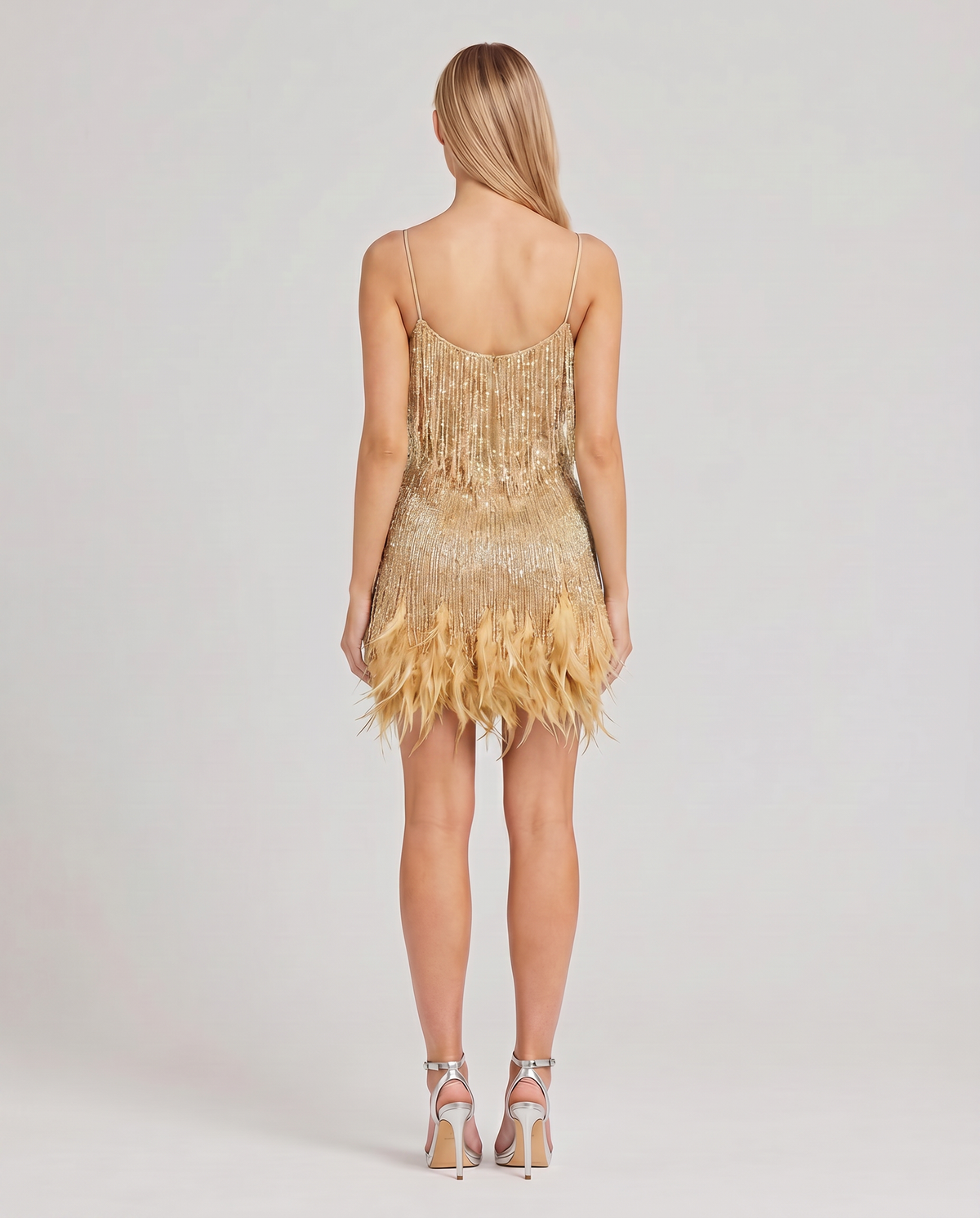 EVIE | Sequin Fringe Feather Hem Mini Dress