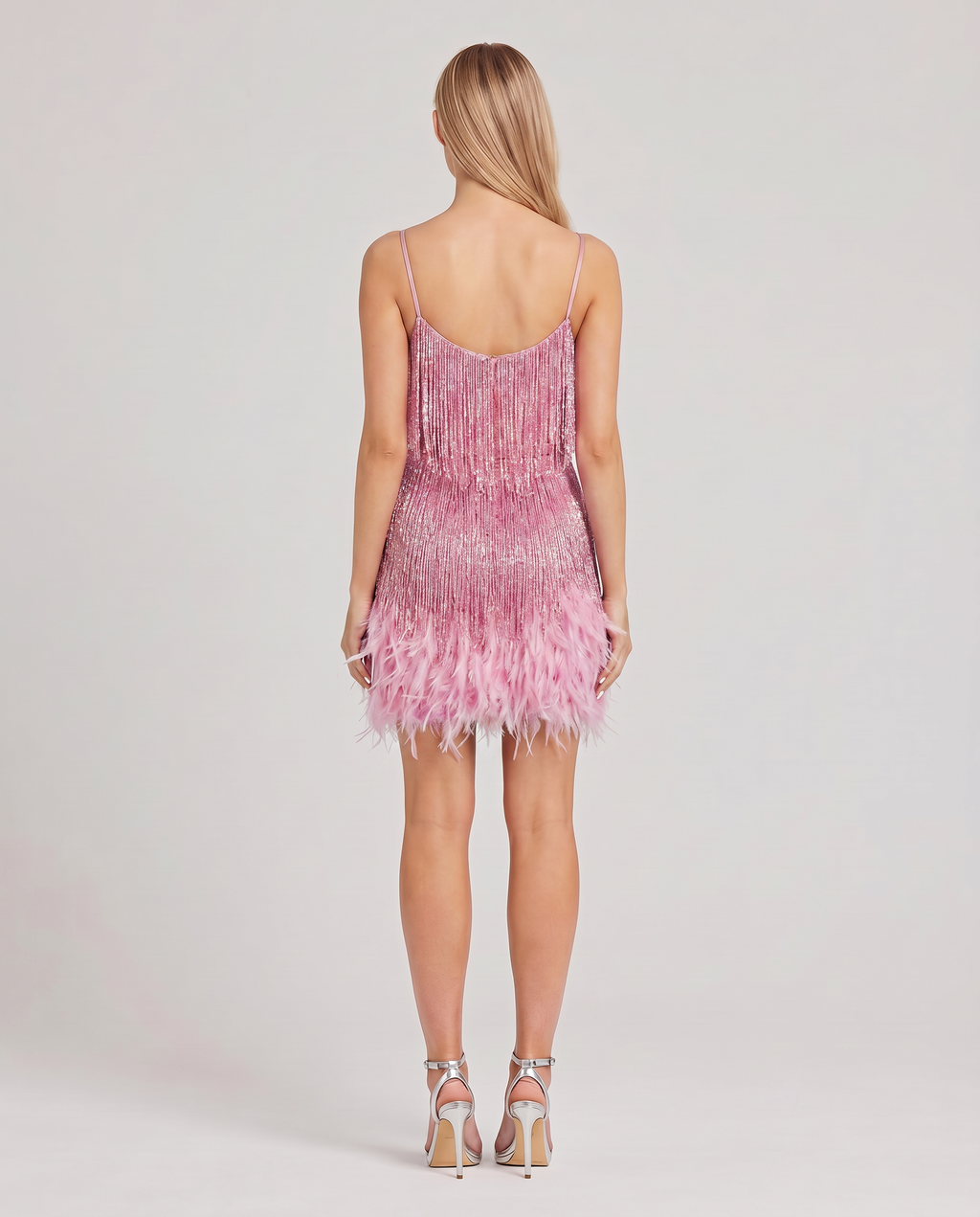 EVIE | Sequin Fringe Feather Hem Mini Dress