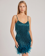 EVIE | Sequin Fringe Feather Hem Mini Dress