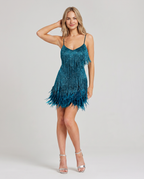 EVIE | Sequin Fringe Feather Hem Mini Dress