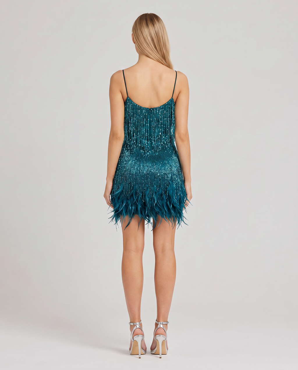 EVIE | Sequin Fringe Feather Hem Mini Dress