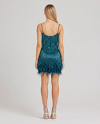 EVIE | Sequin Fringe Feather Hem Mini Dress