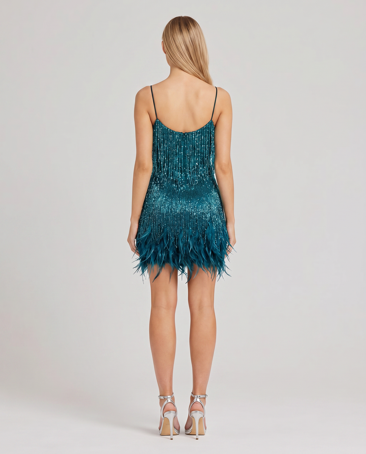 EVIE | Sequin Fringe Feather Hem Mini Dress
