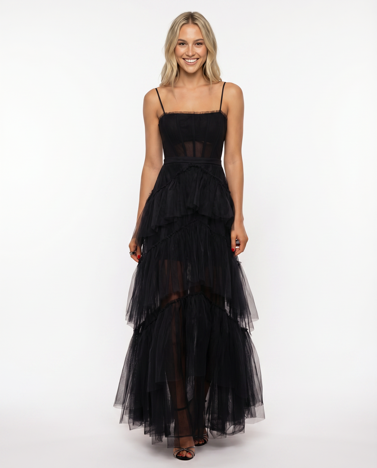EVIE | Mesh Corset Tiered Skirt Maxi Dress