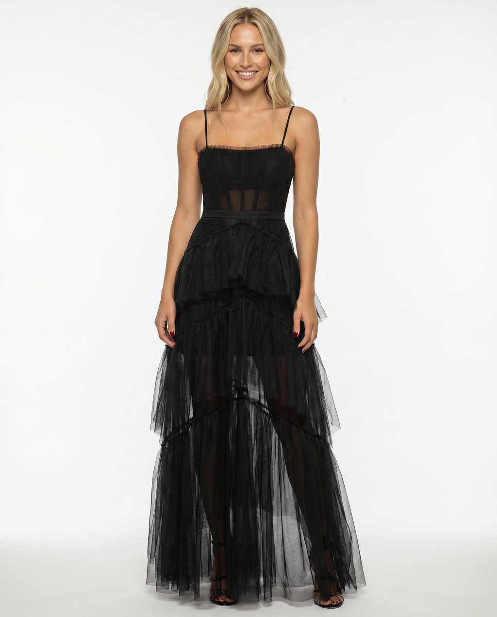 EVIE | Mesh Corset Tiered Skirt Maxi Dress