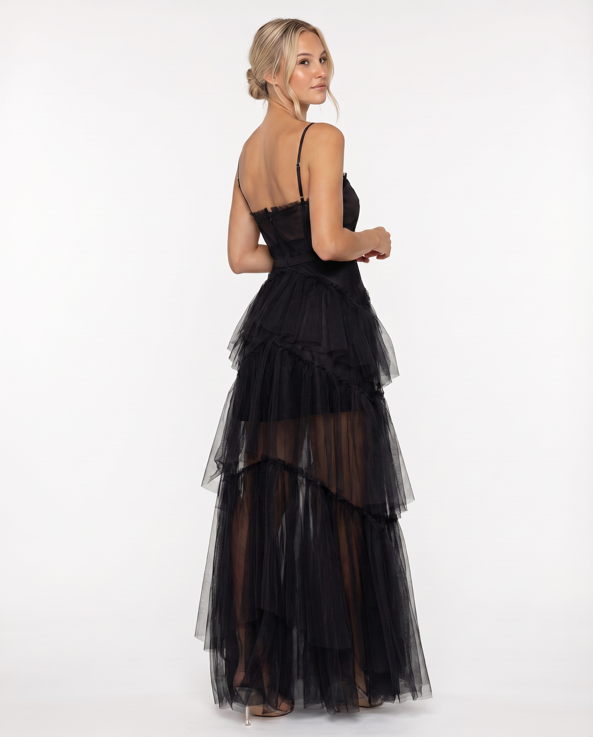 EVIE | Mesh Corset Tiered Skirt Maxi Dress