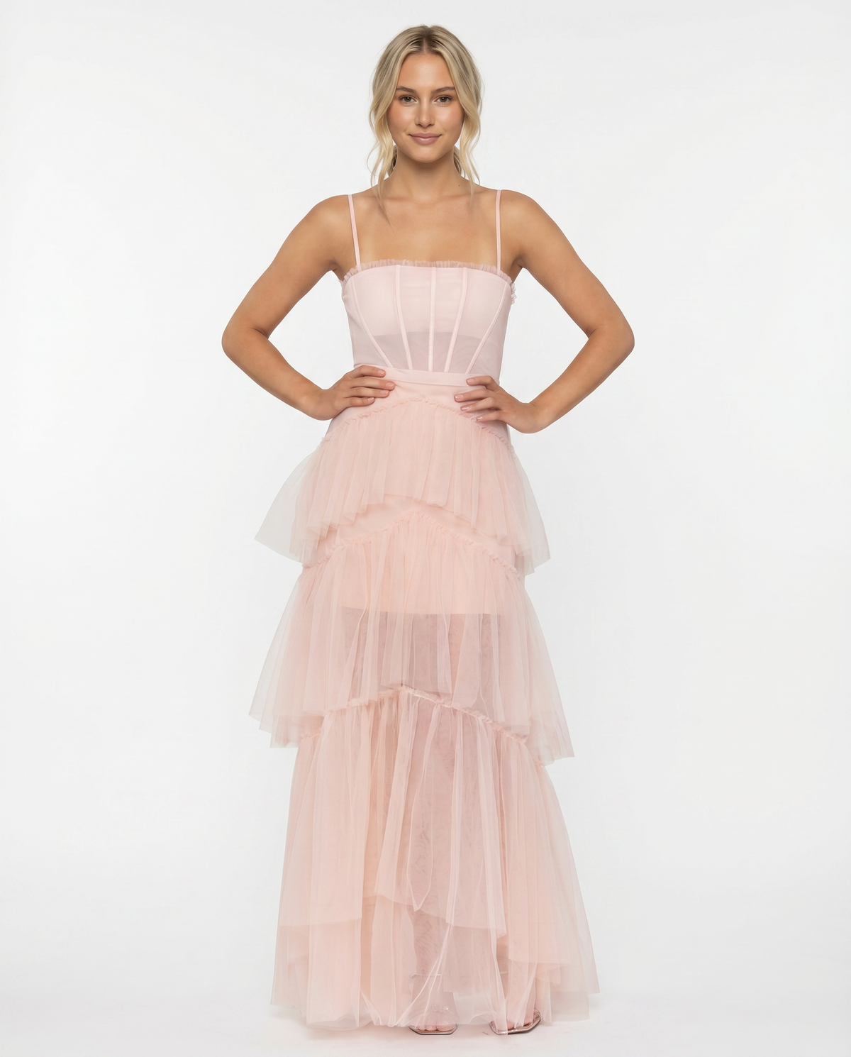 EVIE | Mesh Corset Tiered Skirt Maxi Dress