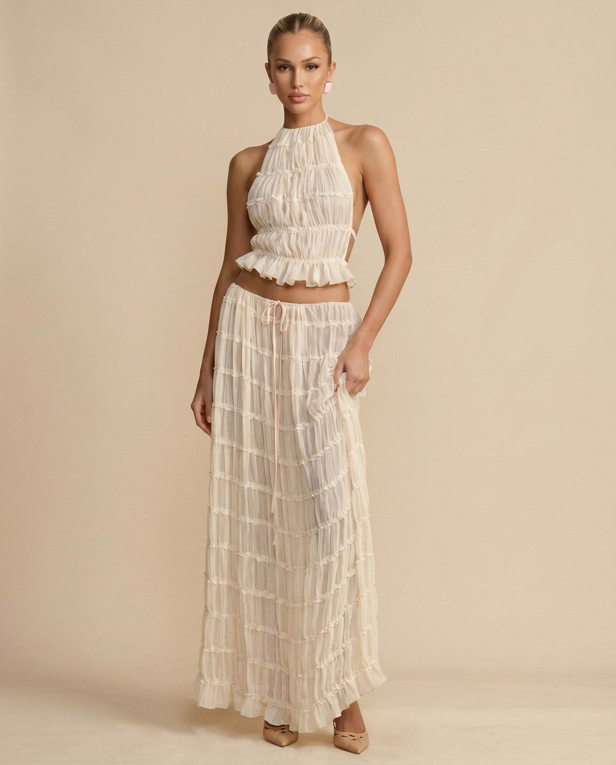 EVIE | Halter Top Pleated Maxi Skirt Set