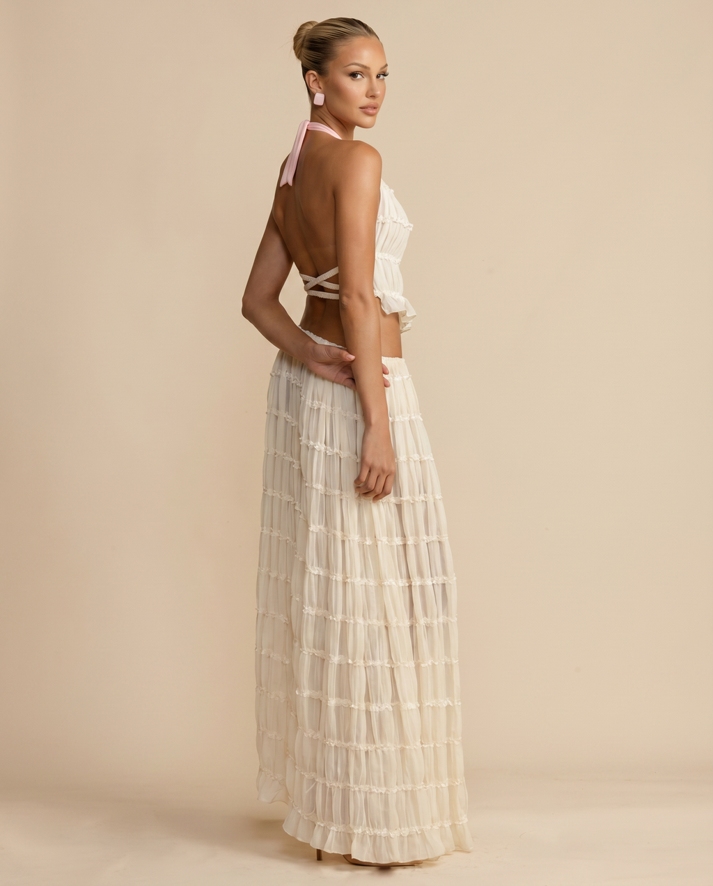 EVIE | Halter Top Pleated Maxi Skirt Set