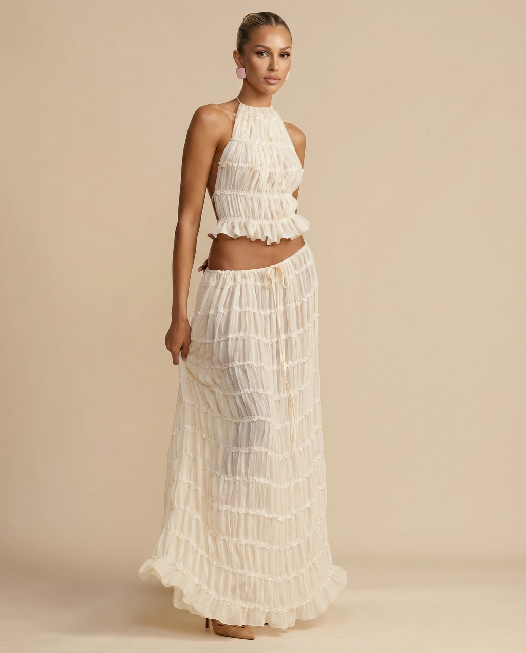 EVIE | Halter Top Pleated Maxi Skirt Set