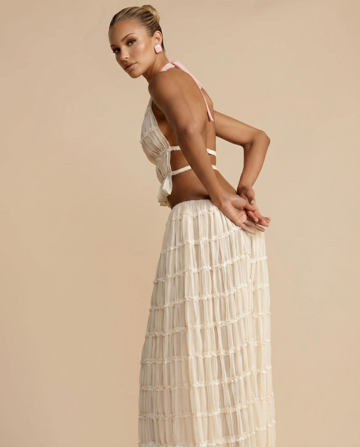 EVIE | Halter Top Pleated Maxi Skirt Set