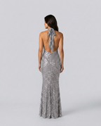 EVIE | Sequin Halter Cowl Neck Bodycon Maxi Dress