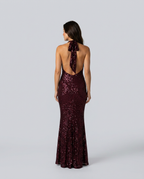EVIE | Sequin Halter Cowl Neck Bodycon Maxi Dress