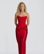 EVIE | Lace-Up Corset Strapless Maxi Dress