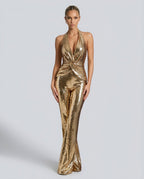 EVIE | Twisted Front Metallic Sleeveless Jumpsuit