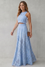 EVIE | Embroidered Lace Sleeveless Midi Skirt Set