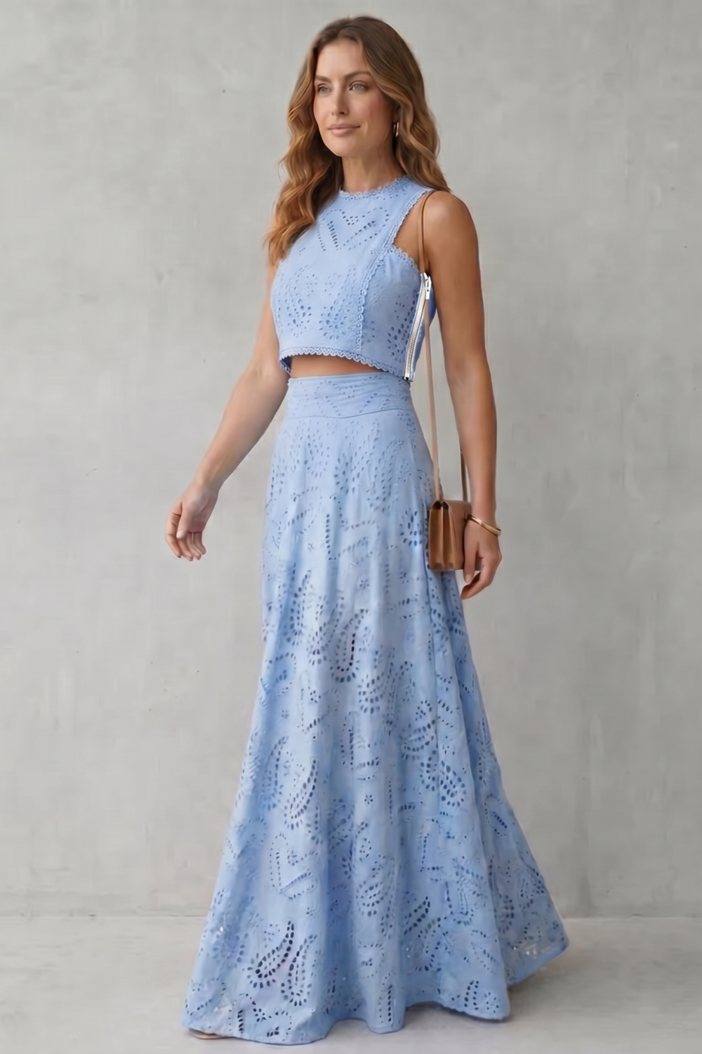 EVIE | Embroidered Lace Sleeveless Midi Skirt Set