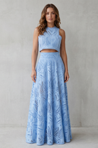 EVIE | Embroidered Lace Sleeveless Midi Skirt Set