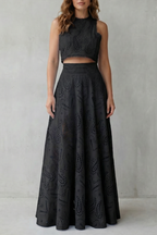 EVIE | Embroidered Lace Sleeveless Midi Skirt Set