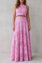 EVIE | Embroidered Lace Sleeveless Midi Skirt Set