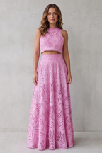 EVIE | Embroidered Lace Sleeveless Midi Skirt Set