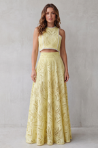 EVIE | Embroidered Lace Sleeveless Midi Skirt Set