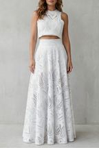 EVIE | Embroidered Lace Sleeveless Midi Skirt Set