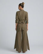 EVIE | Long Sleeve Shirt Collar Belted Jumpsuit