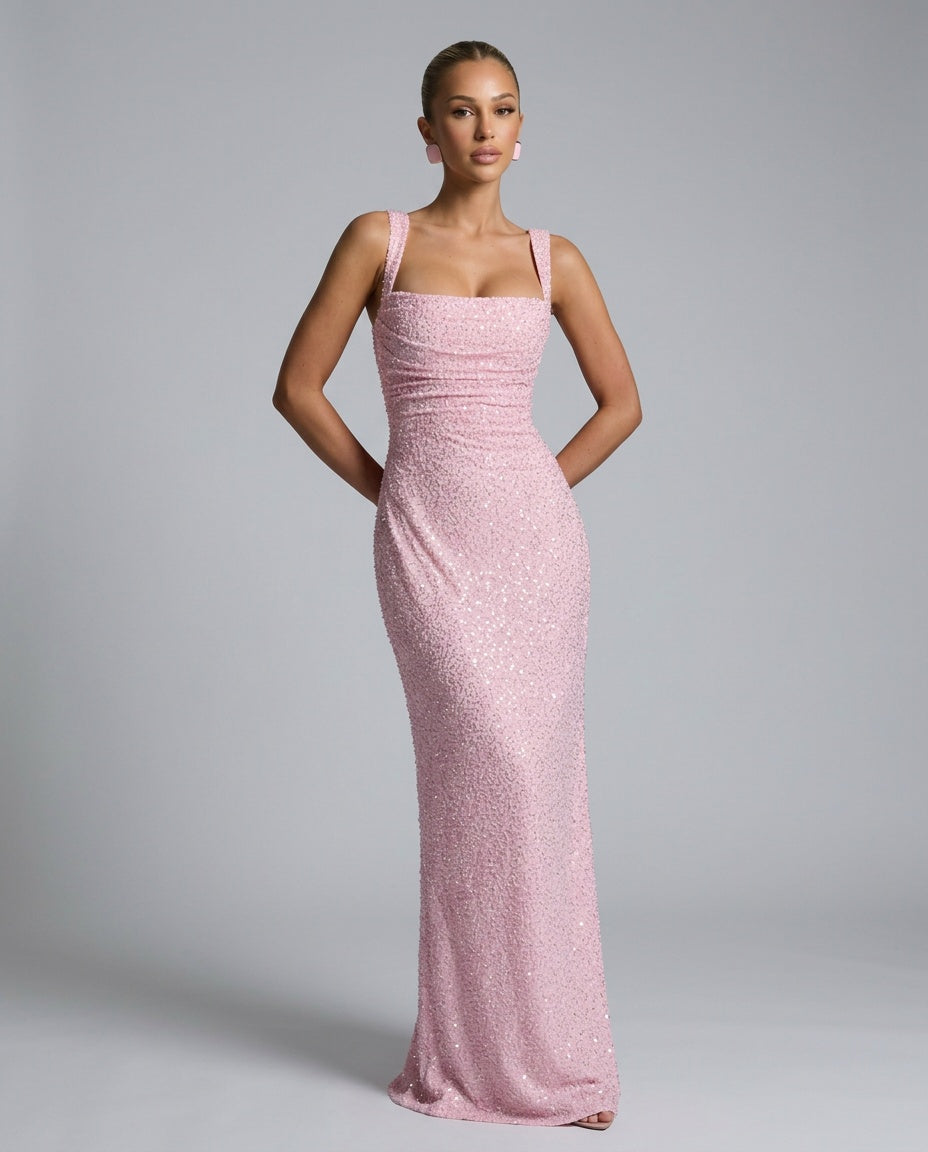 EVIE | Sequin Tie-Up Sleeveless Maxi Dress