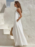 EVIE | One Shoulder Linen-Blend Boho Maxi Dress