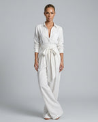 EVIE | Long Sleeve Shirt Collar Belted Jumpsuit