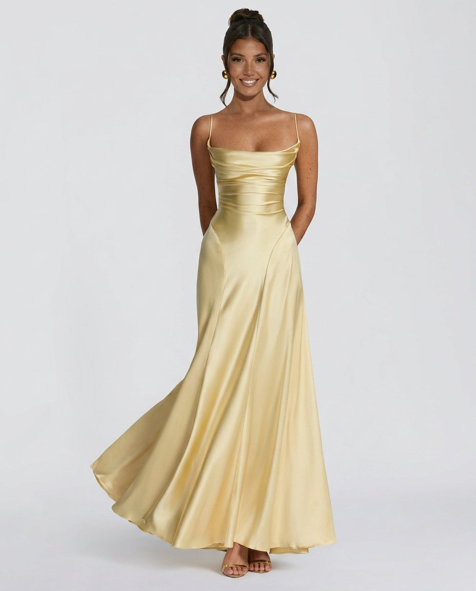 EVIE | Ruched Spaghetti Strap Bodycon Maxi Dress