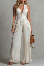 EVIE | Pleated Halter Wide Leg Jumpsuit