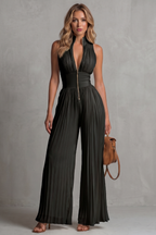 EVIE | Pleated Halter Wide Leg Jumpsuit