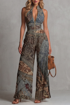 EVIE | Pleated Halter Wide Leg Jumpsuit