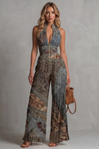 EVIE | Pleated Halter Wide Leg Jumpsuit