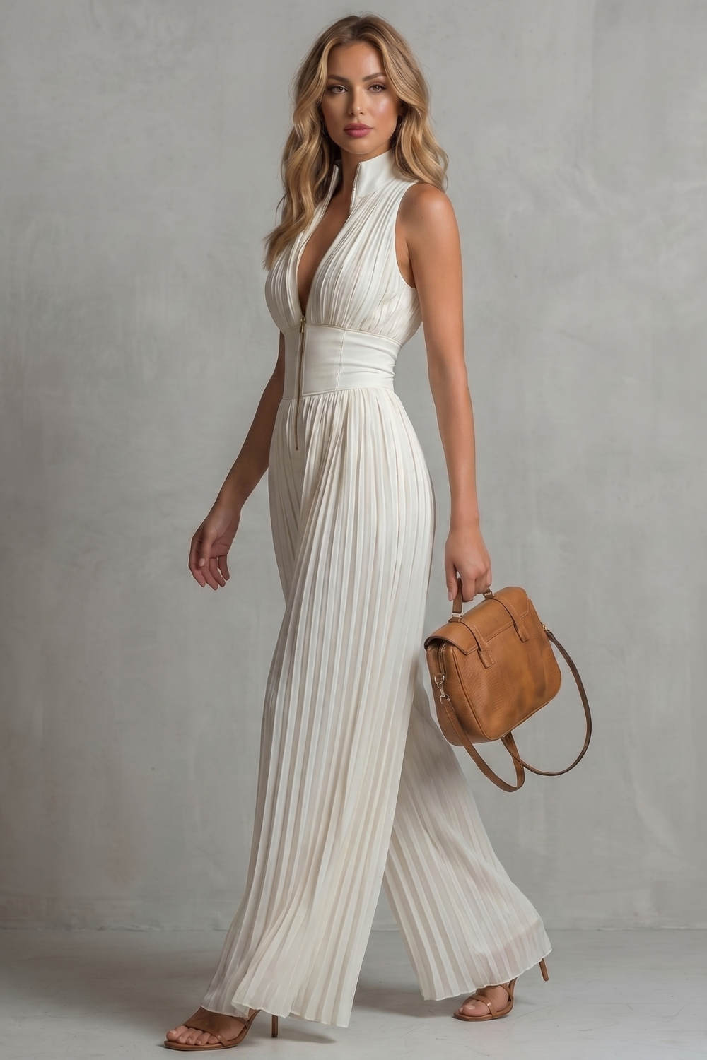 EVIE | Pleated Halter Wide Leg Jumpsuit