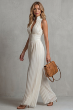 EVIE | Pleated Halter Wide Leg Jumpsuit