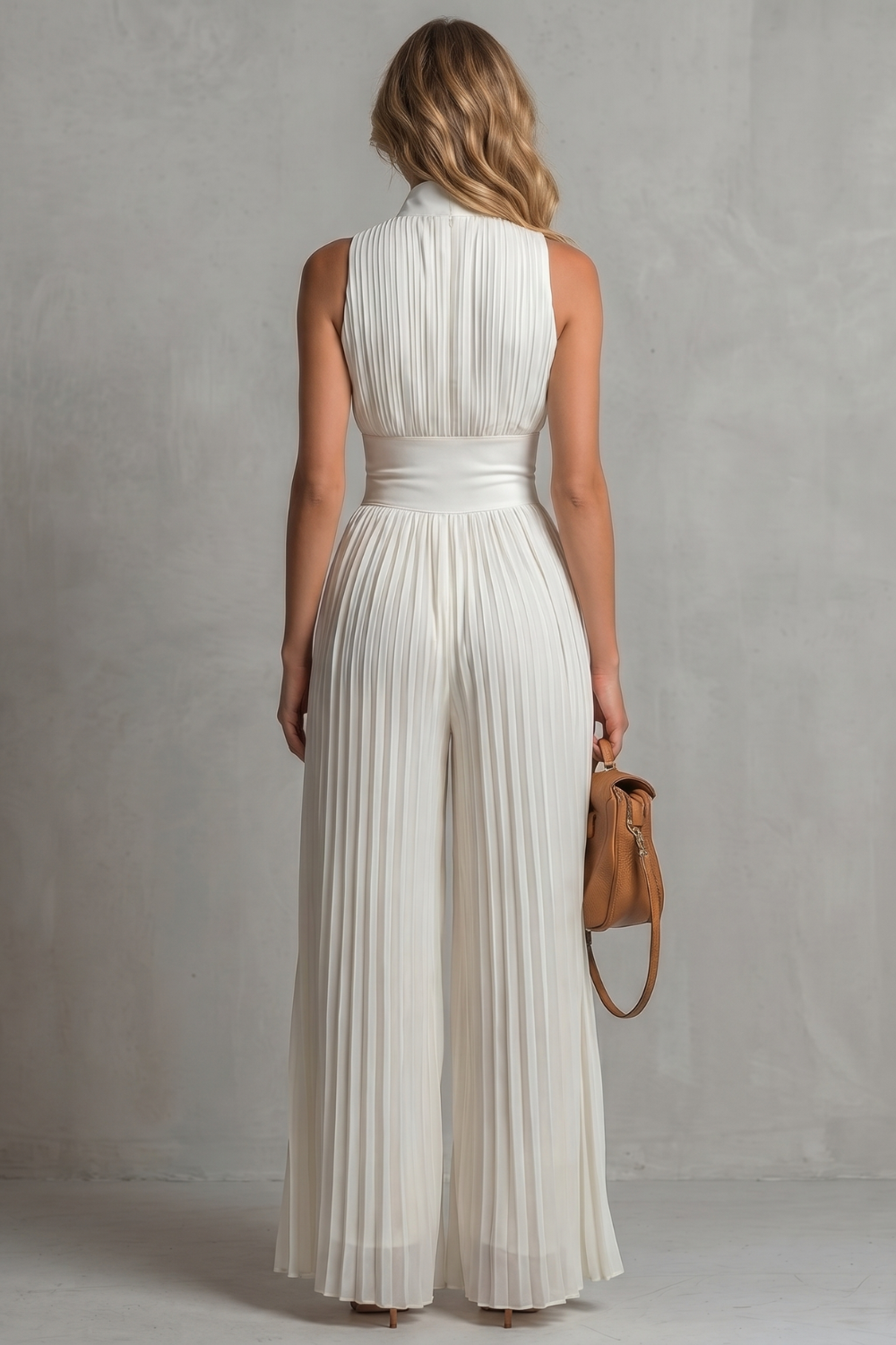 EVIE | Pleated Halter Wide Leg Jumpsuit