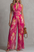 EVIE | Pleated Halter Wide Leg Jumpsuit