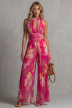 EVIE | Pleated Halter Wide Leg Jumpsuit