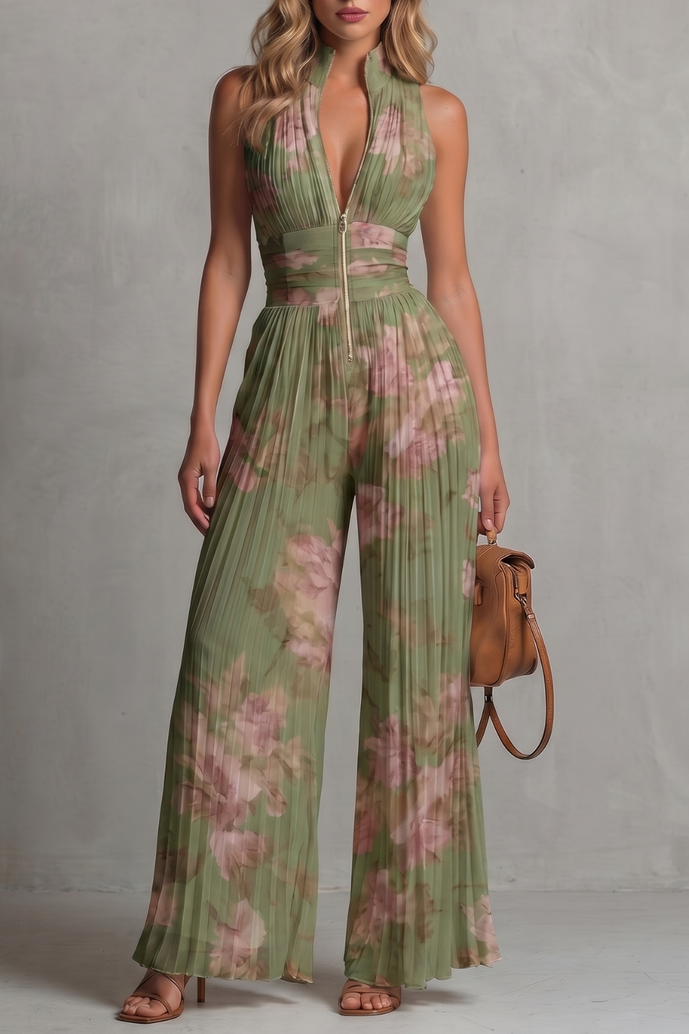 EVIE | Pleated Halter Wide Leg Jumpsuit