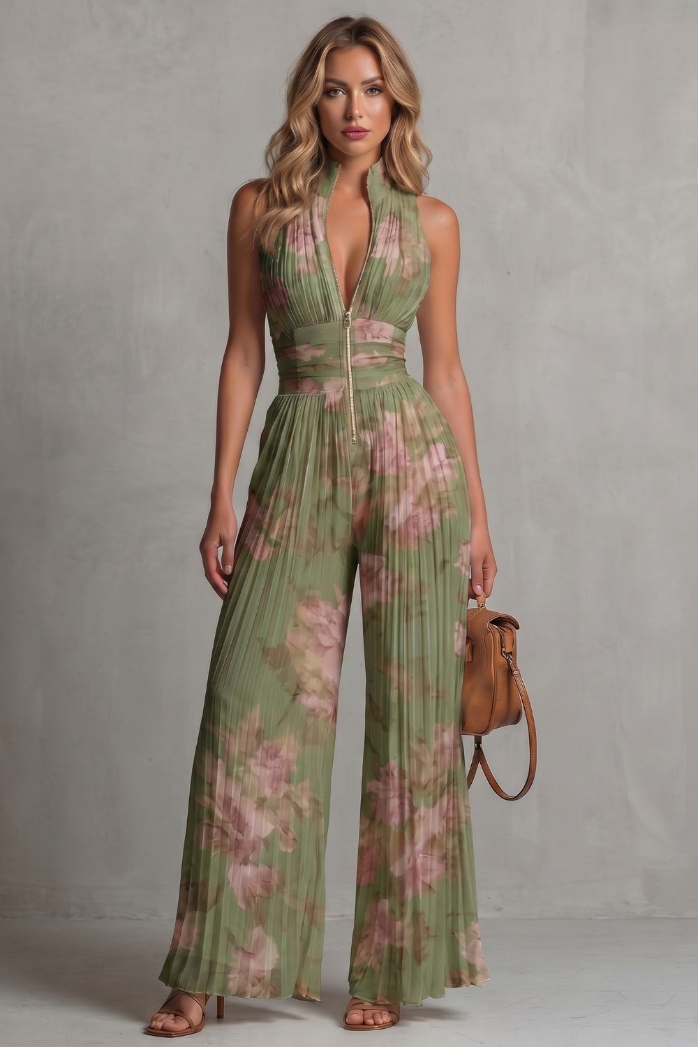 EVIE | Pleated Halter Wide Leg Jumpsuit